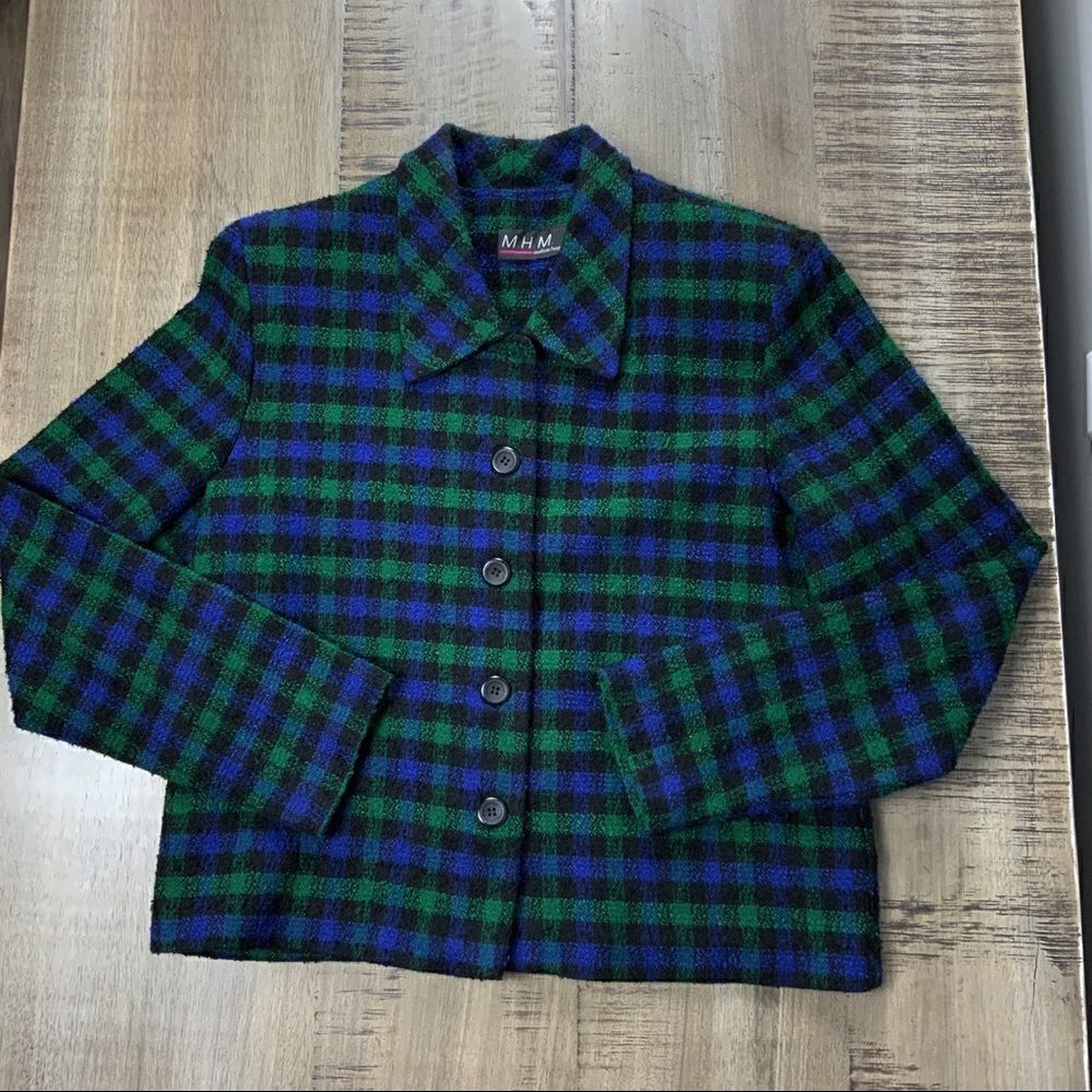 🌺3 FOR $20🌺 - M.H.M Melissa Harper blue green plaid jacket 8